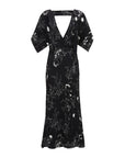victoria beckham kimono sleeve printed dress in black