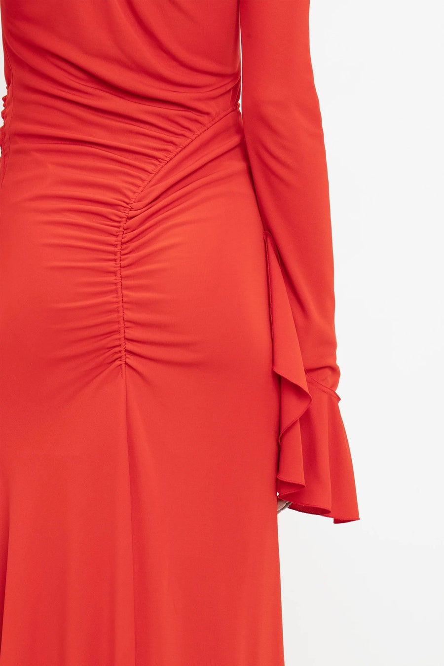 victoria beckham Asymmetric Slash Jersey Dress red figure back detail