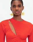 victoria beckham Asymmetric Slash Jersey Dress red figure front detail