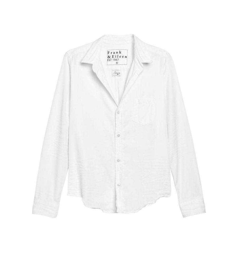 frank and eileen barry woven button up white tattered denim
