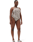 ganni recycled printed tieband swimsuit egret figure front 2