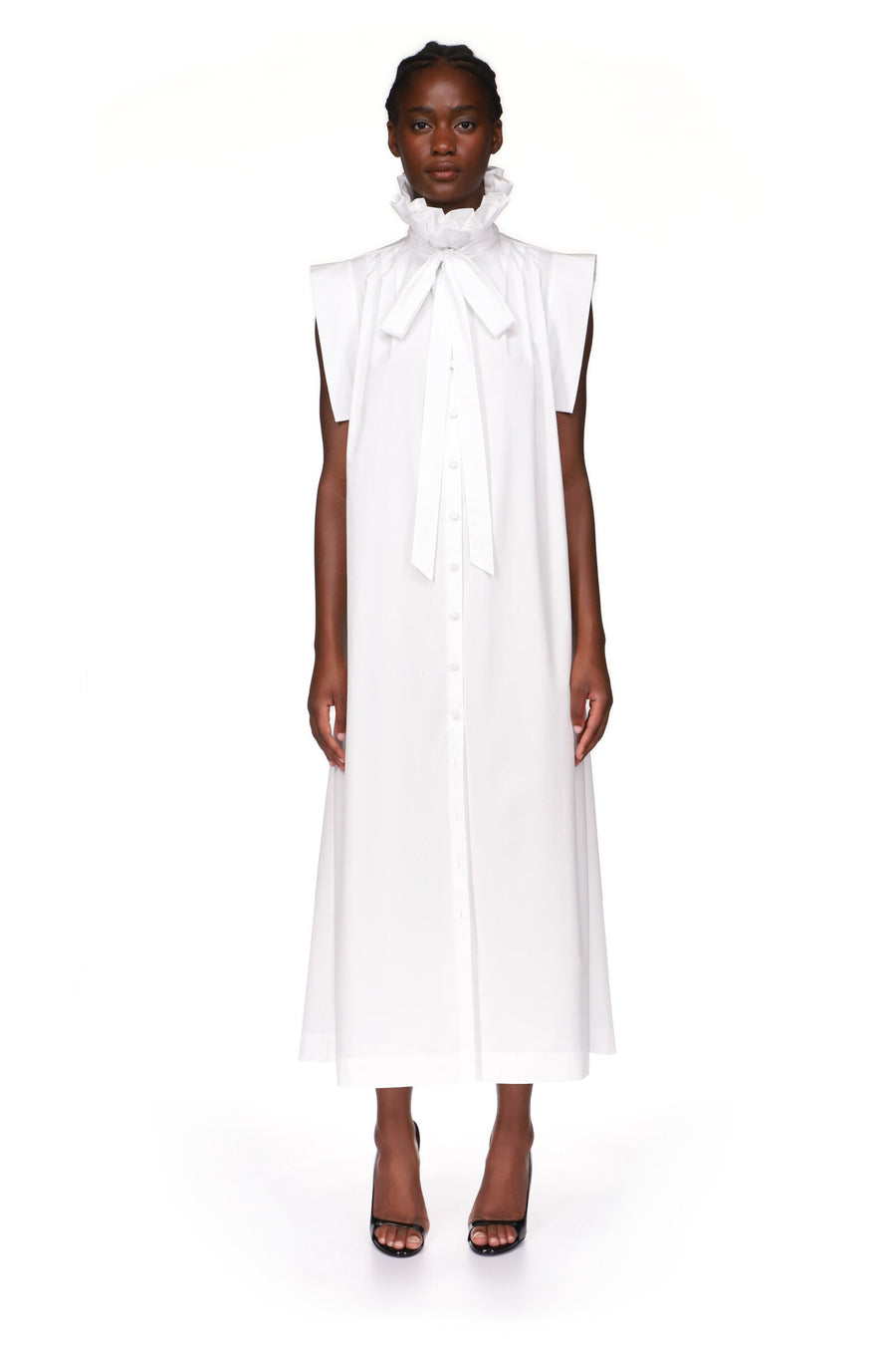 prune goldschmidt tiny sleeve and roma ntic collar dress white figure front