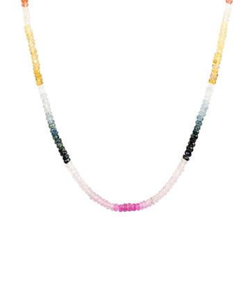 isolated image, roxanne first, graduated rainbow beaded necklace, sapphire
